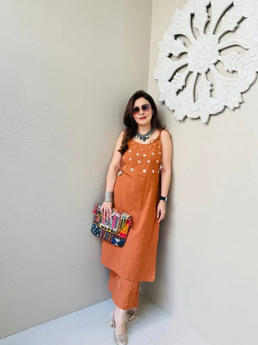 Light Brown Premium Cotton Slub Co-ord Set For Women