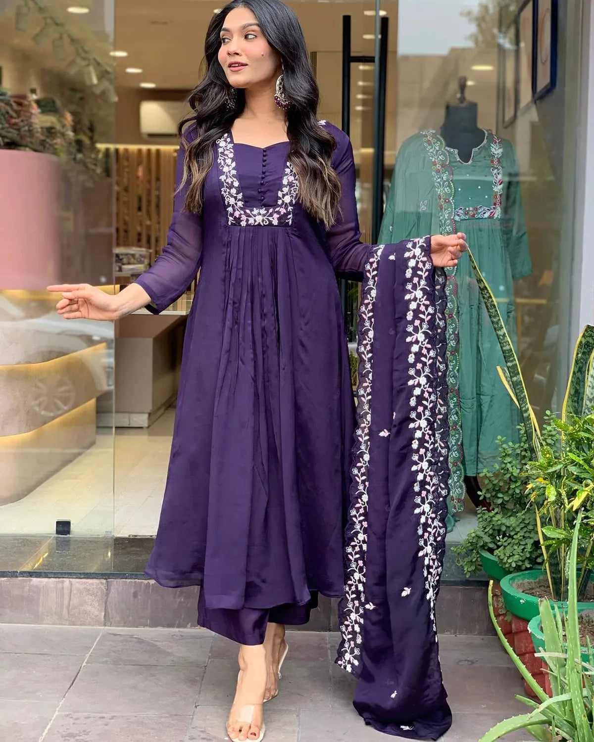 Purple Cotton Super Dying With Beautiful Embroidery Work Kurta & Pant With Dupatta For Women