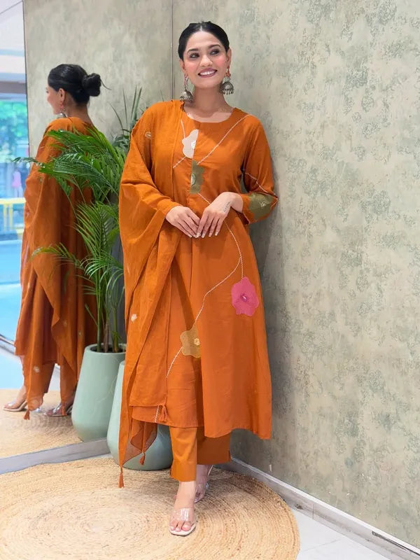Rust Orange Straight Style Kurta Set
