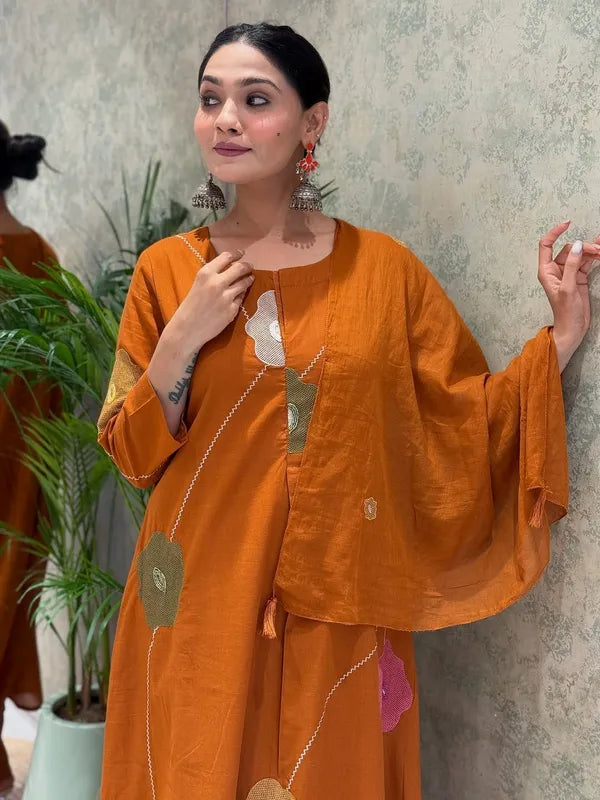 Rust Orange Straight Style Kurta Set