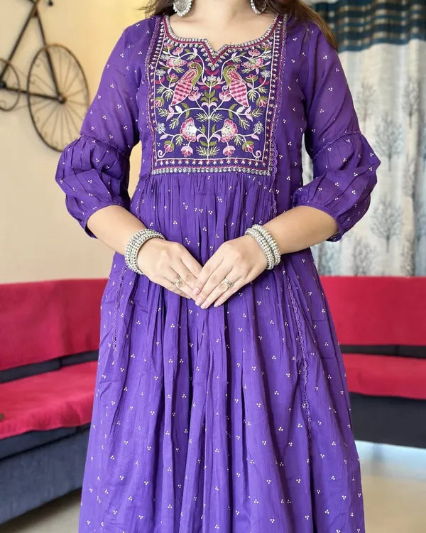 Purple Cotton Printed Kurta & Pant With Malmal Dupatta Set For Women