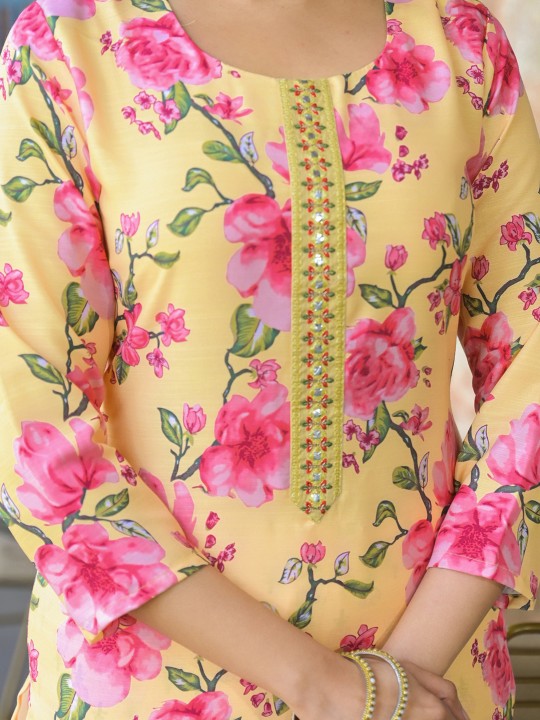 Floral Printed Straight Kurta With Trouser And Dupatta