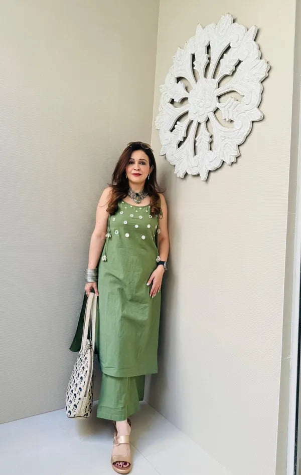 Green Premium Cotton Slub Co-ord Set For Women