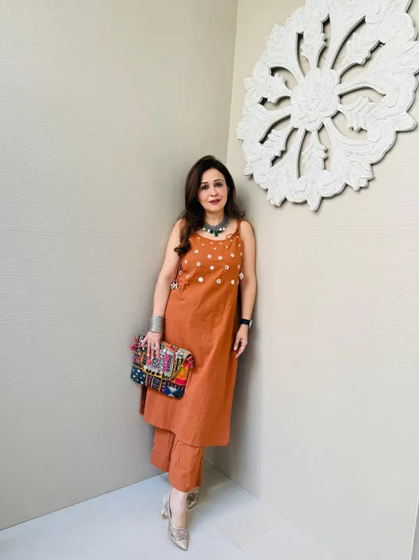 Light Brown Premium Cotton Slub Co-ord Set For Women