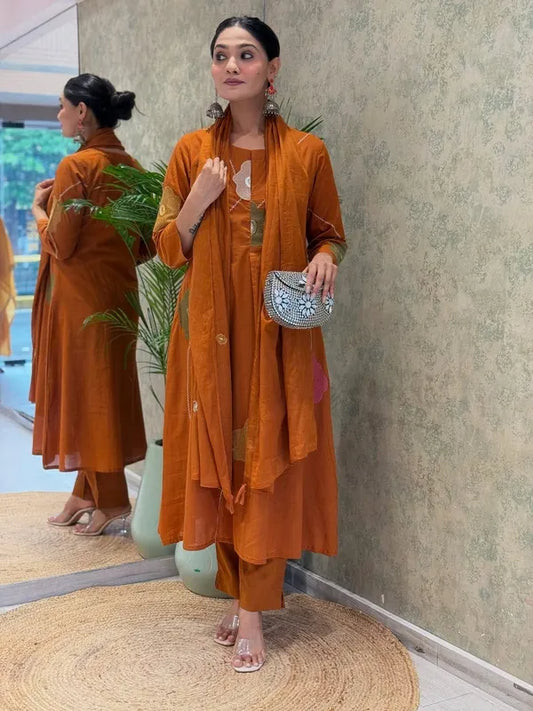 Rust Orange Straight Style Kurta Set