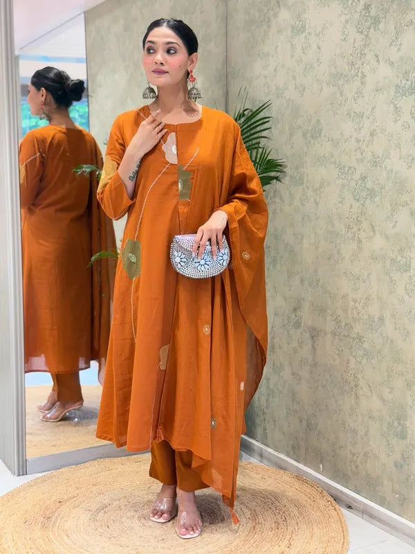 Rust Orange Straight Style Kurta Set