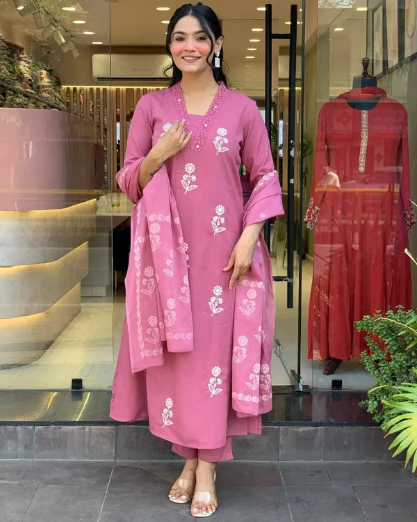 Subtle Elegance Taupe Floral Embroidered Kurta Set